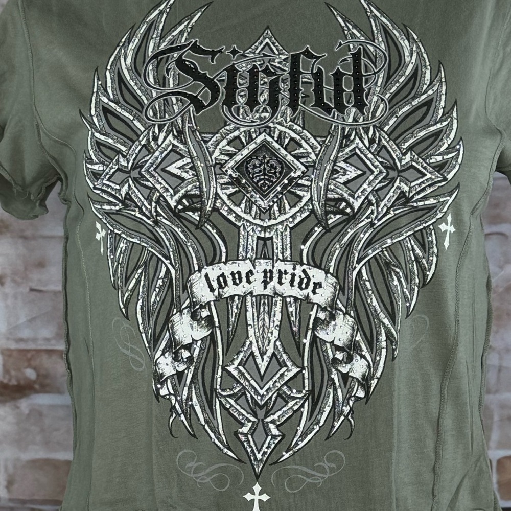 Sinful By Affliction Women’s Graphic Short Sleeve Baby Tee -Size: M/XL-NWT - Picture 4 of 10